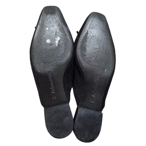 Reformation Black Suede Bow Loafers Women’s Size 5.5 Square Toe Slip-On - Picture 10 of 11